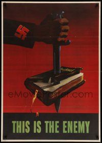 8c110 THIS IS THE ENEMY 29x40 WWII war poster '43 most classic swastika/Bible artwork!
