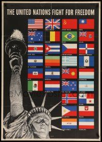 8c113 UNITED NATIONS FIGHT FOR FREEDOM 29x40 WWII war poster '42 30 flags on black background!