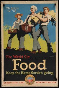8c073 WORLD CRY FOOD 20x30 WWI war poster '18 art of farmers with their crops by William McKee!