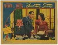 8f434 BEDTIME STORY LC '41 c/u of worried Fredric March grabbing sexy Loretta Young by the arm!