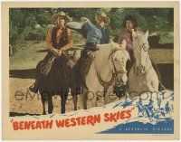 8f446 BENEATH WESTERN SKIES LC '44 close up of cowboys Bob Livingston & Smiley Burnette on horses!