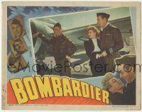 8f471 BOMBARDIER LC '43 Randolph Scott & Anne Shirley smile at Eddie Albert by airplane!