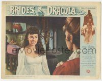 8f485 BRIDES OF DRACULA LC #4 '60 Hammer, close up of vampire Andree Melly showing her fangs!