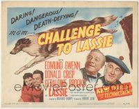8f107 CHALLENGE TO LASSIE TC '49 the famous canine Collie is wanted by the law, great artwork!