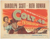 8f128 COLT .45 TC '50 great image of cowboy Randolph Scott pointing two guns by sexy Ruth Roman!