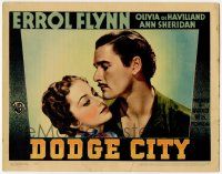 8f566 DODGE CITY LC '39 best c/u of Errol Flynn & Olivia De Havilland, Michael Curtiz classic!