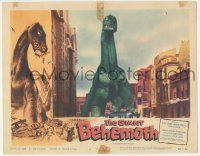 8f605 GIANT BEHEMOTH LC #4 '59 special F/X image of massive dinosaur monster towering over city!
