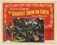 8f614 GREATEST SHOW ON EARTH LC #5 '52 Cecil B. DeMille classic, c/u of lions leaving trainwreck!