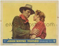 8f639 HONDO 3D LC #3 '53 close up of concerned John Wayne with worried Geraldine Page!