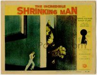 8f656 INCREDIBLE SHRINKING MAN LC #4 '57 great fx image of tiny man shutting door on giant cat!