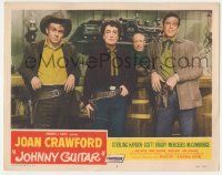 8f676 JOHNNY GUITAR LC #3 '54 Joan Crawford, Ben Cooper & Scott Brady lined up, Nicholas Ray