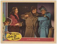 8f690 LADY ON A TRAIN LC '45 Deanna Durbin watching Ralph Bellamy get punched by Dan Duryea!