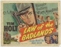 8f183 LAW OF THE BADLANDS TC '50 art of cowboy Tim Holt with gun, Ranger bullets blast bandits!