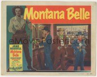 8f755 MONTANA BELLE LC #8 '52 female bandit Jane Russell holds up bank with Scott Brady!