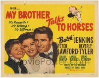 8f235 MY BROTHER TALKS TO HORSES TC '47 Hirschfeld art of Butch Jenkins & horse, Peter Lawford