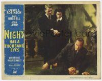 8f777 NIGHT HAS A THOUSAND EYES LC #6 '48 Lund & Russell stare at unconscious Edward G. Robinson!
