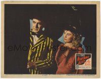 8f779 NIGHTMARE ALLEY LC #6 '47 c/u of carnival barker Tyrone Power & Joan Blondell in shadows!