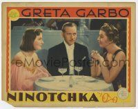 8f781 NINOTCHKA LC '39 Melvyn Douglas between Greta Garbo & Ina Claire at table, Ernst Lubitsch!