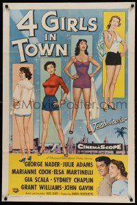 8g011 4 GIRLS IN TOWN 1sh '56 sexy Julie Adams, Marianne Cook, Elsa Martinelli & Gia Scala!