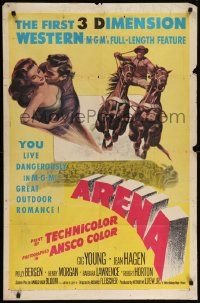 8g044 ARENA 3D 1sh '53 Gig Young, Jean Hagen, Polly Bergen, cool art from first 3-D western!