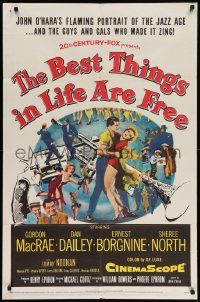 8g078 BEST THINGS IN LIFE ARE FREE 1sh '56 Michael Curtiz, Gordon MacRae, art of gun & trumpet!