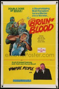 8g112 BRAIN OF BLOOD/BLOOD DRINKERS 1sh '71 double dose of shock, cool Gray Morrow horror art!