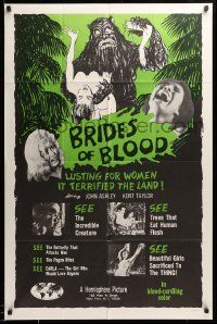 8g115 BRIDES OF BLOOD 1sh '68 wacky art of monster with dismembered girl & a naked native too!