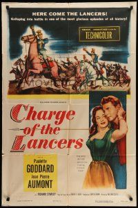 8g134 CHARGE OF THE LANCERS 1sh '54 art of sexy Paulette Goddard & Jean Pierre Aumont!