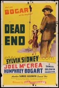8g163 DEAD END 1sh R44 William Wyler, image of toughest Humphrey Bogart and Sylvia Sidney, rare!