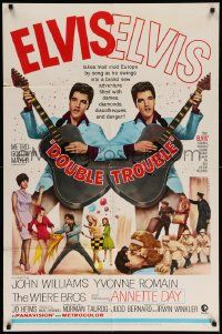 8g183 DOUBLE TROUBLE 1sh '67 cool mirror image of rockin' Elvis Presley playing guitar!