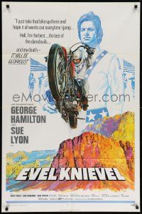 8g205 EVEL KNIEVEL 1sh '71 George Hamilton is THE daredevil, great art of motorcycle jump!