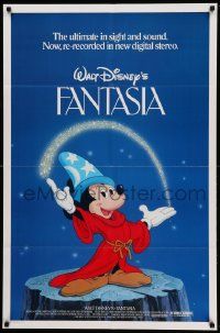 8g213 FANTASIA 1sh R82 Walt Disney, wonderful image of Mickey from Sorcerer's Apprentice!
