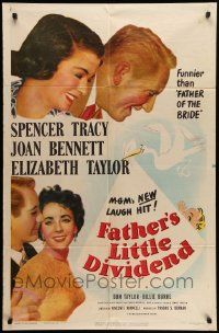 8g220 FATHER'S LITTLE DIVIDEND 1sh '51 art of Elizabeth Taylor, Spencer Tracy & Joan Bennett!