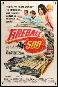 8g229 FIREBALL 500 1sh '66 race car driver Frankie Avalon & sexy Annette Funicello!