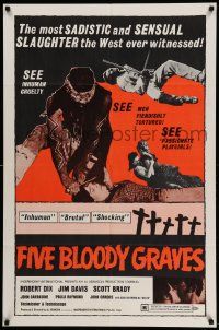 8g236 FIVE BLOODY GRAVES 1sh '70 most sadistic and sensual slaughter the West ever witnessed!