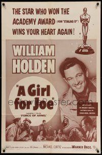 8g250 FORCE OF ARMS 1sh R54 William Holden, Nancy Olson, Michael Curtiz, A Girl for Joe!