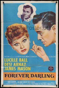 8g252 FOREVER DARLING 1sh '56 art of James Mason, Desi Arnaz & Lucille Ball!