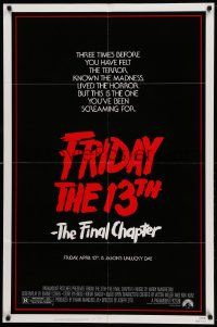 8g261 FRIDAY THE 13th - THE FINAL CHAPTER 1sh '84 Part IV, slasher sequel, Jason's unlucky day!