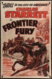 8g266 FRONTIER FURY 1sh '43 art of Charles Starrett, thrill to this hero on horseback!