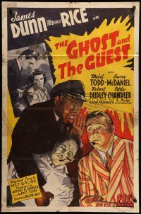 8g280 GHOST & THE GUEST 1sh '43 stone litho art of James Dunn, Florence Rice & Sam McDaniel!