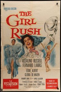 8g283 GIRL RUSH 1sh '55 artwork of sexy showgirl Rosalind Russell in Las Vegas!