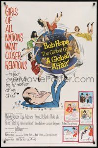 8g286 GLOBAL AFFAIR 1sh '64 wacky cartoon art of Bob Hope with sexy girls in baby carriage!