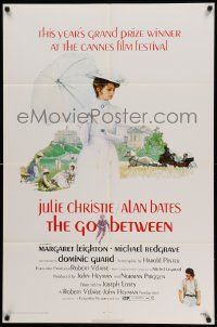 8g289 GO BETWEEN 1sh '71 art of Julie Christie with umbrella, directed by Joseph Losey