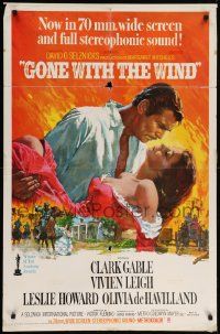 8g298 GONE WITH THE WIND 1sh R67 Clark Gable, Vivien Leigh, Terpning artwork, all-time classic!