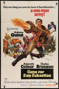 8g316 GUNS FOR SAN SEBASTIAN 1sh '68 Anthony Quinn, Charles Bronson, battle art by Jack Thurston!