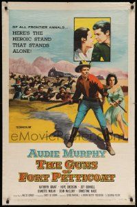8g317 GUNS OF FORT PETTICOAT 1sh '57 artwork of Audie Murphy wielding two guns defending women!