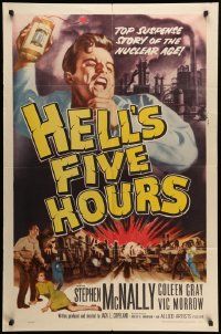 8g333 HELL'S FIVE HOURS 1sh '58 the top suspense story of the nuclear age, cool artwork!
