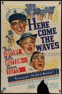 8g335 HERE COME THE WAVES style A 1sh '44 art of Navy sailor Bing Crosby & Betty Hutton singing!