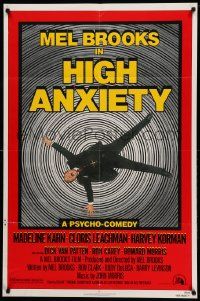 8g336 HIGH ANXIETY 1sh '77 Mel Brooks, great Vertigo spoof design, a Psycho-Comedy!