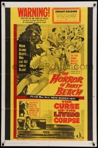 8g341 HORROR OF PARTY BEACH/CURSE OF THE LIVING CORPSE 1sh '64 great monster images!
